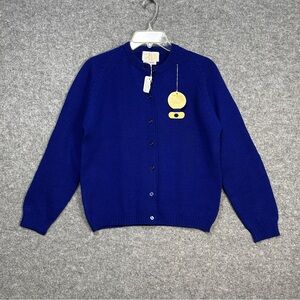 Vintage Women’s 38/M Stewart’s Royal Blue Button 100% Wool Cardigan Sweater NWT
